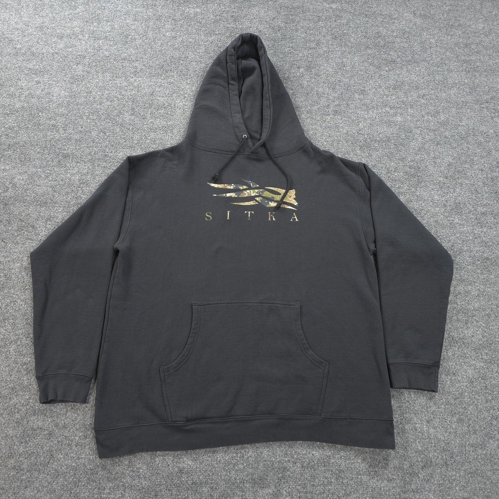 Sitka Hoodie Mens 2XL Black Optifade Camo Logo Fleece Pullover Hunting Outdoors
